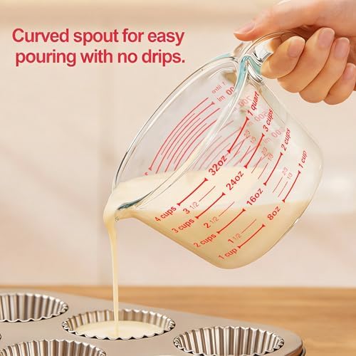 M MCIRCO 6 Pcs Glass Measuring Cups with Lids Set, 1 Cup, 2 Cup, 4 Cup | Measuring Jugs with Handle, Nesting Liquid Measuring Cups for Kitchen