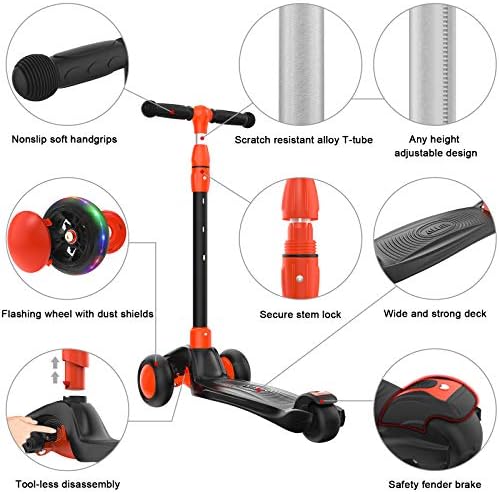 Allek Kick Scooter B03, Lean 'N Glide 3-Wheeled Push Scooter with Extra Wide PU Light-Up Wheels