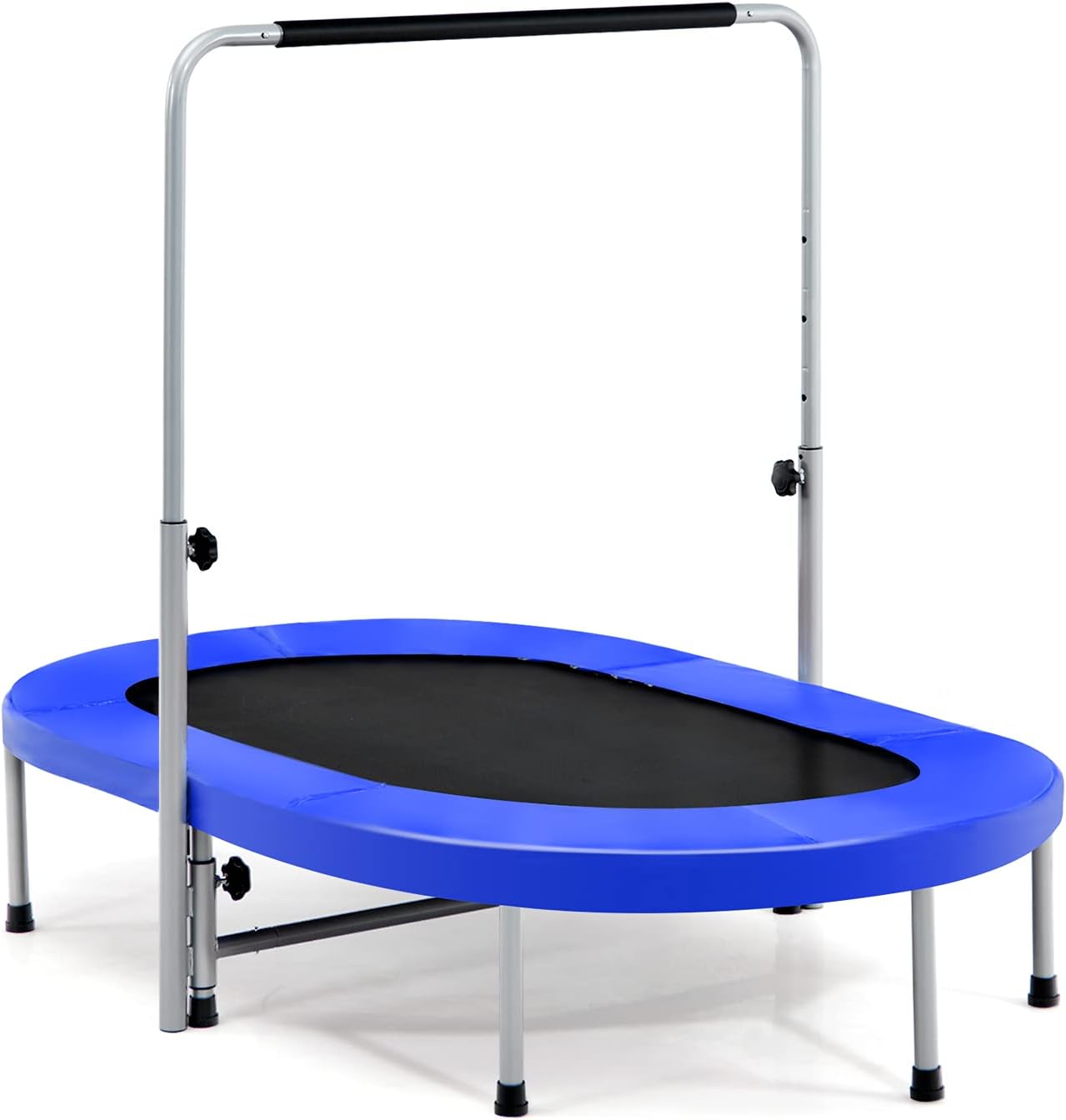 Giantex Mini Trampoline, 2 Persons Foldable Fitness Trampoline w/ 5 Levels Height Adjustable Handle, Max Load 330LBS