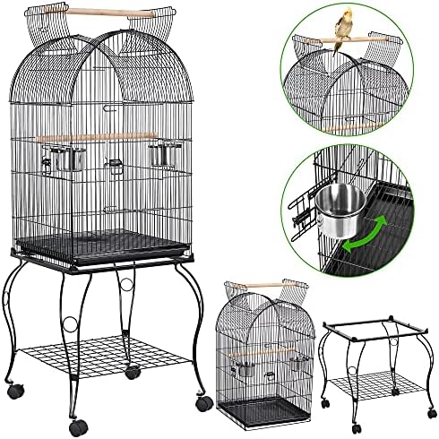 Yaheetech 59-inch Dome Open Top Large Medium Parrot Bird Cage On Stand for Sun Parakeets Conures Quaker Parrot Rolling Cockatiel Bird Cage
