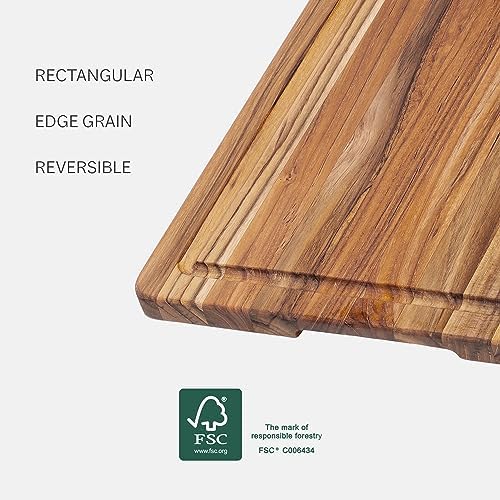 Teakhaus Teak Cutting Board - Rectangle Edge Grain Board With Corner Hole And Juice Canal (16 x 12 x .5 in.)