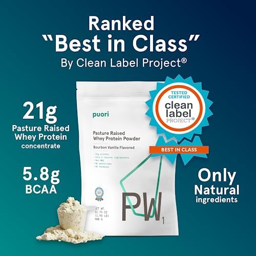 Puori PW1, Grass Fed Whey Protein Powder, Dark Chocolate, 30 Servings | Pasture-Raised Whey Protein Powder Drink Mix containing BCAA Amino Acids - Post-Workout Supplement for Muscle Gain & Recovery