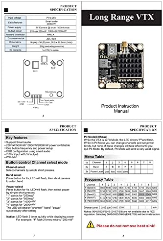 5.8GHz FPV VTX PIT/250/500/1000/2000mW Long Range Switchable Transmitter Support OSD Configuration Using Smart Audio and Microphone with MMCX