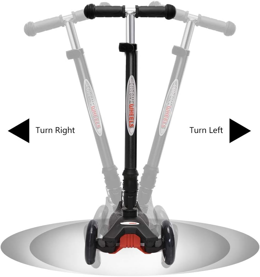ChromeWheels Foldable Scooters for Kids, Deluxe Kick Scooter 4 Adjustable Height 132lbs Weight Limit 3 Wheel, Lean to Steer LED Light Up Wheels