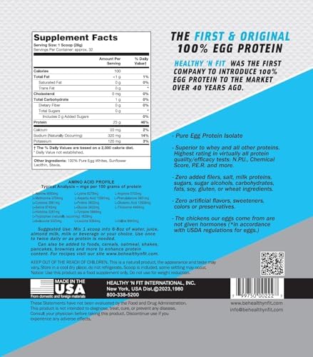 Healthy 'N Fit - 100% Egg Protein (unflavored) Natural, 2 lb Bag. Just Egg Instant Dried Whites: Great for Baking and Mixing.