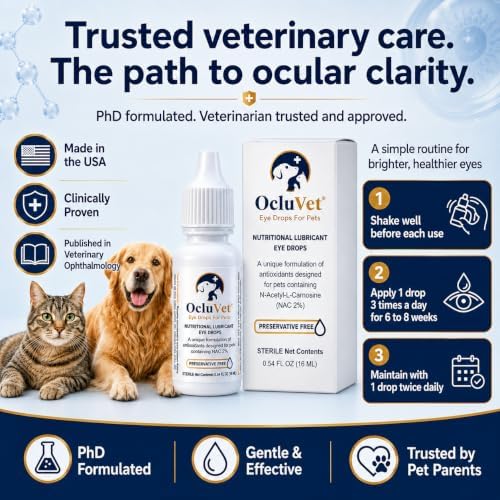 Pet Eye Drops for Dogs & Cats, 2% NAC, 16 mL | Preservative-free antioxidant formula with 2% N-Acetyl-L-Carnosine supports eye comfort and clarity
