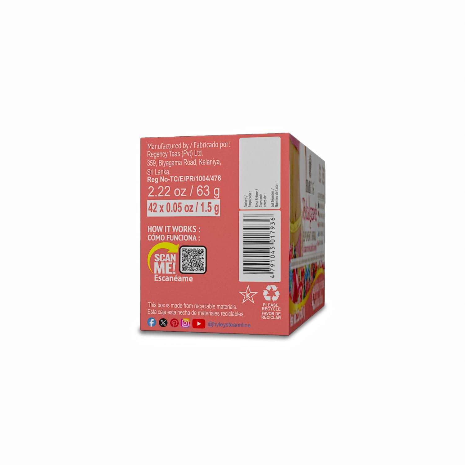 HYLEYS Slim Tea Goji Berry, Weight Loss Detox, Slimming Diet Tea, 25 Bags | Green Tea, Senna Detox & Cleanse, 3 Natural Ingredients, No Added Sugar, 1-Step Bedtime Routine, Supports Digestion