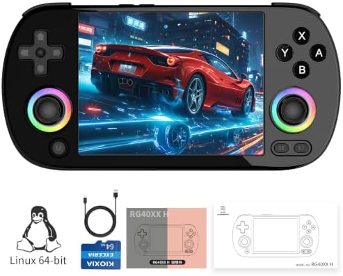 Doriteney RG40XX H Retro Handheld Game Console 4.0-inch IPS Screen Linux System Game Player 64GB Card Preloaded 5000+ Games RGB Lighting 3200mAh Battery RG40XX H-Black