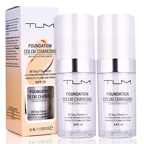 2Pcs 30ml TLM Colour Changing Foundation Makeup Concealer Cover Cream Full Coverage Flawless Liquid Base Nude Face Liquid Cover Concealer Change