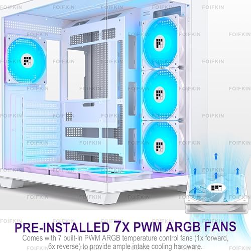 FOIFKIN F600 PC Case - Pre-Installed 7 PWM ARGB Fan, ATX Mid-Tower Gaming PC Case, 270° Panoramic Glass with Type-C, FOIFKIN (Black, F600)