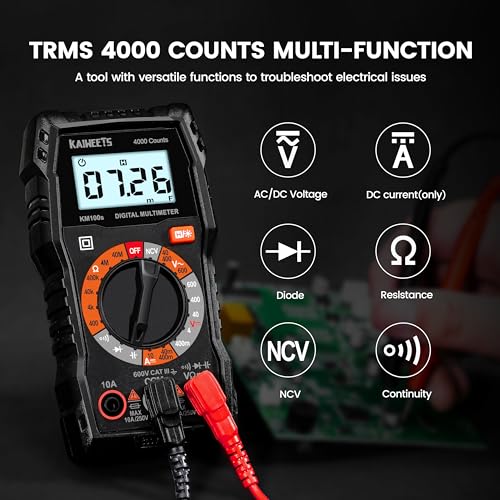 KAIWEETS Digital Multimeter with Case, DC AC Voltmeter, Ohm Volt Amp Test Meter and Continuity Test Diode Voltage Tester for Household Outlet