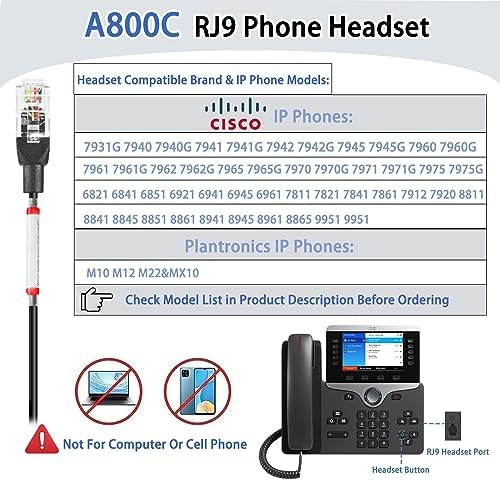 Arama RJ9 Telephone Headset for Cisco IP Phones, Mic Mute&Volume Control