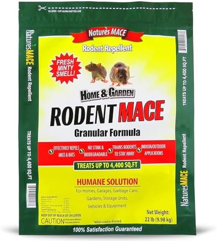 Nature’s MACE Rodent Repellent 22lb, Rodent Repellent Granules for Indoor & Outdoor, Mouse and Rat Prevention, for Garage, Attic, Kitchen, Car, Peppermint Oil Blend, Safe to Use, Covers 4,400 Sq Ft