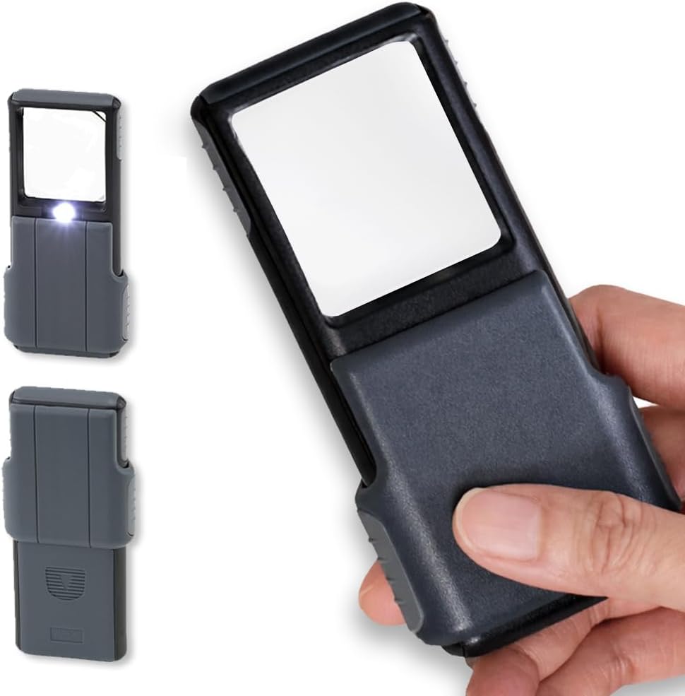 Carson MiniBrite LED Lighted Slide-Out Aspheric Magnifier with Protective Sleeve (PO-55), 5X, Gray