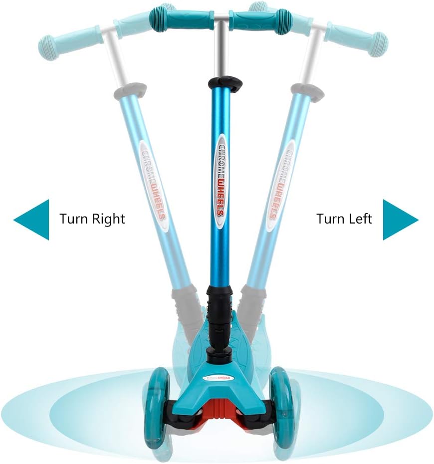 ChromeWheels Foldable Scooters for Kids, Deluxe Kick Scooter 4 Adjustable Height 132lbs Weight Limit 3 Wheel, Lean to Steer LED Light Up Wheels
