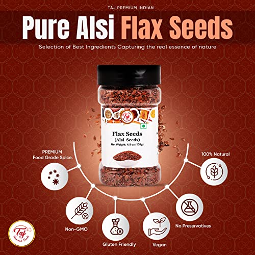 AJ Premium Indian Alsi Flax Seeds (Linseed), 4.5oz (130g)