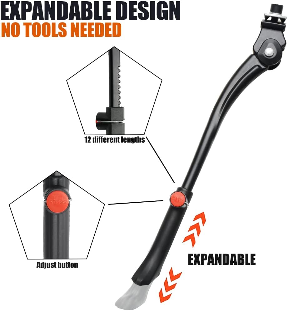 TOPCABIN Bike Kickstand Adjustable Aluminium Alloy Bicycle Kickstand Bike Side Kickstand Fit for 22" 24" 26" 28" Mountain Bike Road cycling/BMX/MTB (Black for 22-24-26-27-28 inch bike)