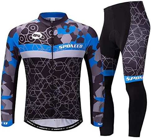 sponeed Cycling Clothes for Men Long Sleeve Mountain Bike Road Bicycle Shirt Jerseys Padded Pants Biking Outfits