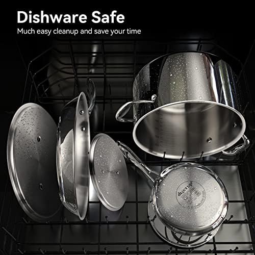 Duxtop Tri-Ply Stainless Steel Induction Cookware, 10PC Pots and Pans Set | Whole Clad 3-Layer Steel, Family Cookware Set, Even Heating
