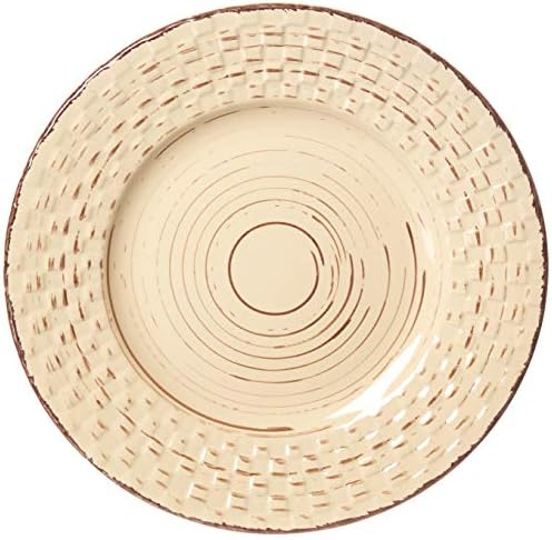 Lorren Home Trends Distressed Weave Dinnerware Set, Buttercup, 16 Piece | Service for 4