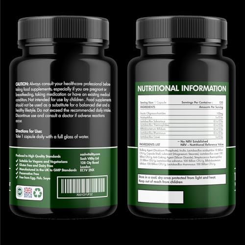 Probiotics & Prebiotics | 435 Billion CFU | Bio Cultures Complex | 120 Vegetarian Capsules for Women & Men - Lactobacillus Acidophilus