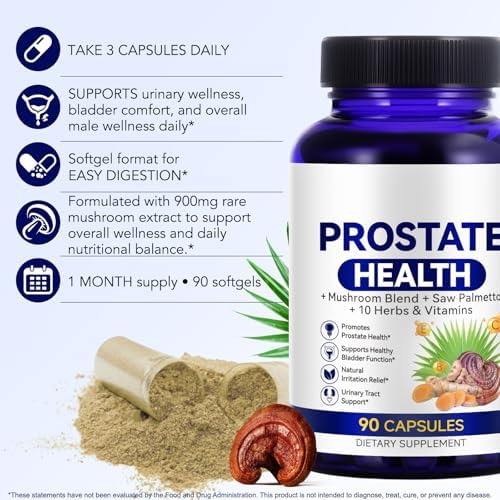 Prostate Health Supplements for Men - Promote Sleep, Urinary Tract Health Support, Saw Palmetto with Reishi & Nettle, Ashwagandha