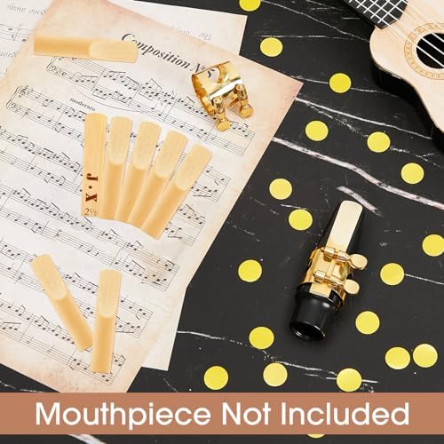 Alto Sax Ligature with 20 Pcs Alto Saxophone Reeds 2.5 Gold Alto Saxophone Ligature with Adjustable Screws Alto Saxophone Ligature Fastener Strength