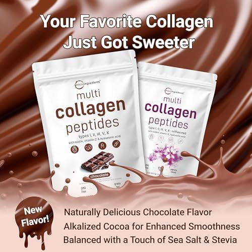 Micro Ingredients Multi Collagen Peptides Powder, 2lb (82 Servings) | Hydrolyzed Type I, II, III, V, X with Biotin, Hyaluronic Acid & Vitamin C. Unflavored Collagen for Women & Men, Easy Dissolve