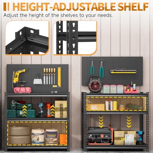 32" H Metal Garage Workbench with Wheels,3-Tier Garage Roling Tool Work Bench,Adjustable Heavy Duty Work Table on Wheels,Black Mobile Garage Workstation for Warehouse Workshop,Screwless Design