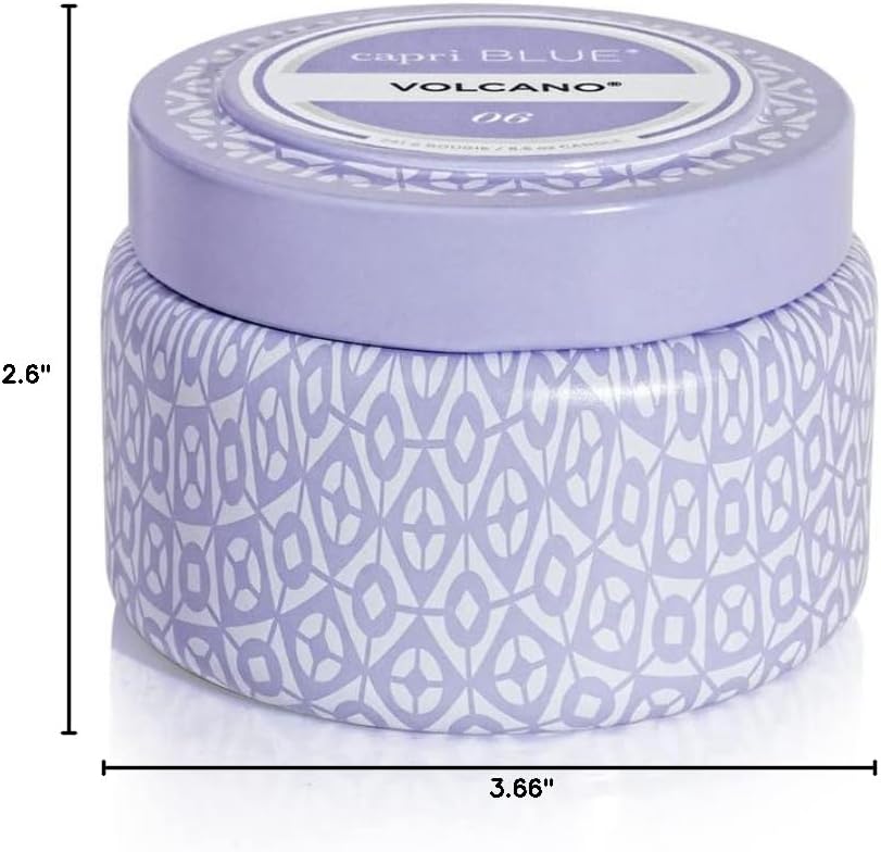 Capri Blue Volcano Printed Travel Tin Jar Candle - Luxury Candle with a Long Lasting Soy Wax Blend - Scented with Tropical & Fruity Fragrance (Blue Color, 8.5 oz)