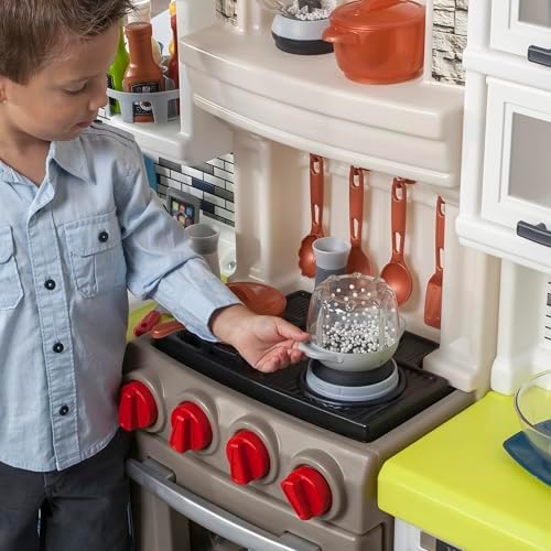 Step2 Elegant Edge Kids Kitchen Playset, Indoor/Outdoor Kitchenette, Interactive Play with Lights and Sounds, Made of Durable Plastic