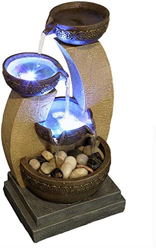 11" H Golden Tiered Bowl Fountain with Color Changing LED Lights with Adapter Brown