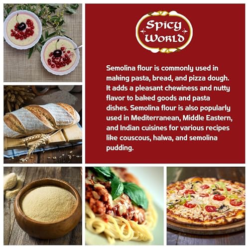 Spicy World Semolina Flour 3 LB (48 Ounce) | USA Grown Semolina for Pizza, for Pasta, and Bread Making | Fine Ground, Bulk Yellow Durum Semola Flour for Pizza Peel