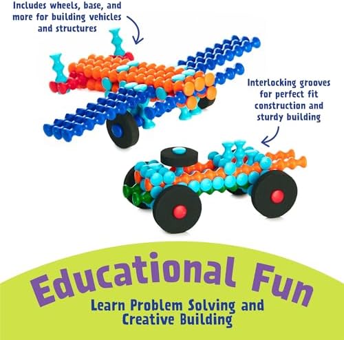 POPULAR PLAYTHINGS Playstix Deluxe Set, 211 Piece, Building Sticks Kit | for Kids Ages 4 and Up, Construction Stem Building Toy Gift, for Boys & Girls