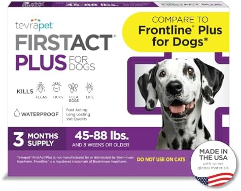 FirstAct Plus Flea Treatment for Dogs, Large Dogs 45-88 lbs, 6 Doses, Same Active Ingredients as Frontline Plus Flea and Tick Prevention for Dogs