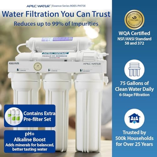 APEC Water ROES-50, 5-Stage Under Sink Reverse Osmosis System, 50 GPD | NSF Certified 372 & 58, Reduces 99% of Impurities, DIY Installation