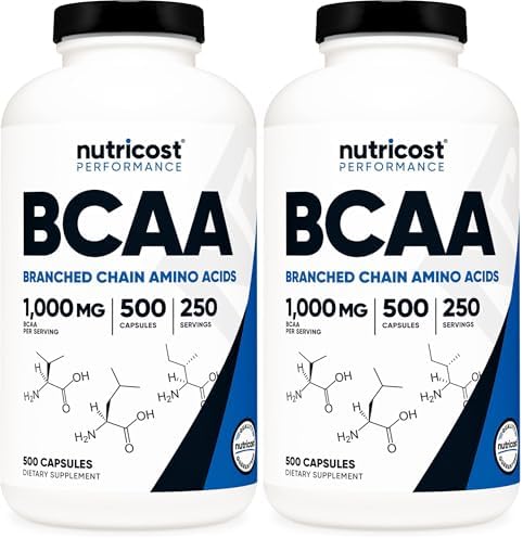Nutricost BCAA 1000mg, 500 Capsules, 2:1:1 Branched Chain Amino Acids | 250 Servings, 500mg L-Leucine, 250mg L-Isoleucine, 250mg L-Valine