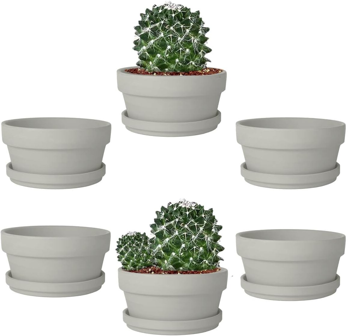 vensovo 3.7 Inch Terracotta Shallow Succulent Pots with Saucers, 6 Pack
