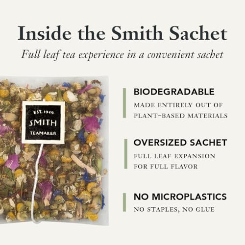Smith Teamaker Spring Greens, Mao Feng Green Tea, 15 Sachets, 1.3oz each | Full Leaf Green Tea, Caffeinated, Sugar Free, Sustainably Grown, Plant Based Sachets, Microplastic-Free