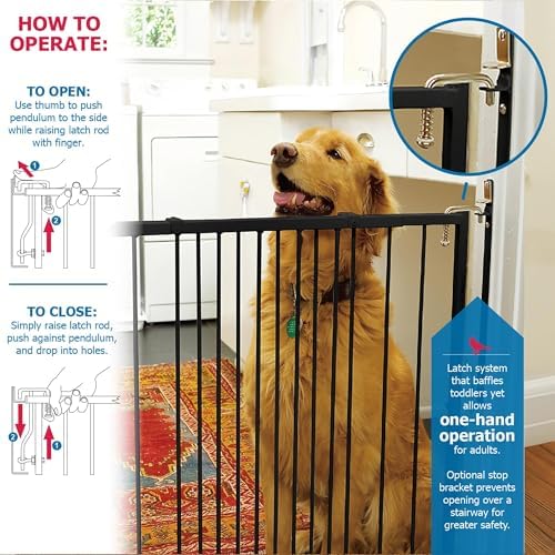 Cardinal Gates MG25 Duragate Baby and Pet Gate, 26.5-41.5 in, Black | Steel hardware-mounted gate for children and pets. One-hand latch, two-way swing, and angle-capable installation.
