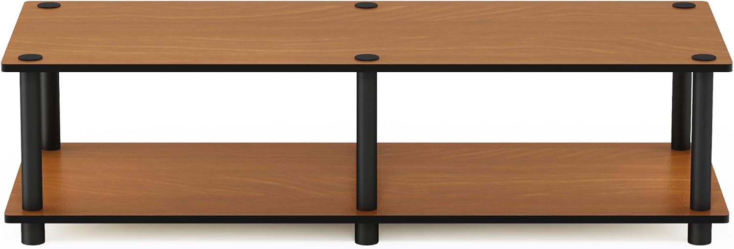 Furinno Turn-N-Tube TV Riser Stand, 2-Tier Small Elevated No Tools TV Stand, TV Console for TV up to 32 inch, 15.8 x 23.8 x 11, for Living Room, Bedroom, French Oak/Black