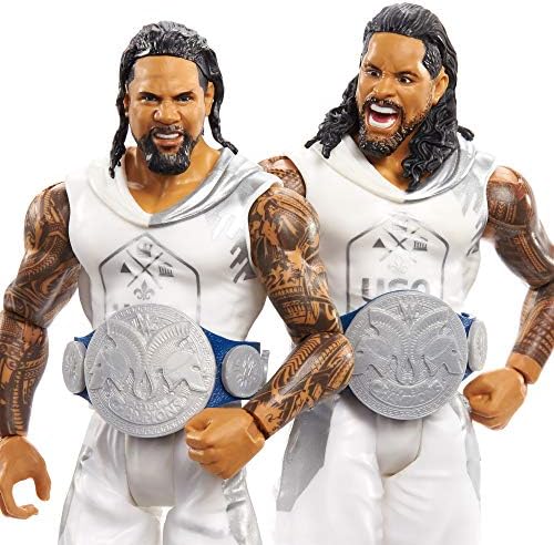 WWE Jimmy USO vs Jey USO Battle Pack Series #64 with Two 6-inch Articulated Action Figures & Ring Gear