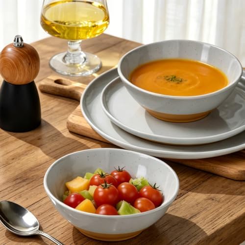 Melamine Dinnerware Sets, Plates and Bowls Sets 12 Pcs, Melamine Plates, Dish Set for 4, Unbreakable Dinnerware Set for Party, BPA Free