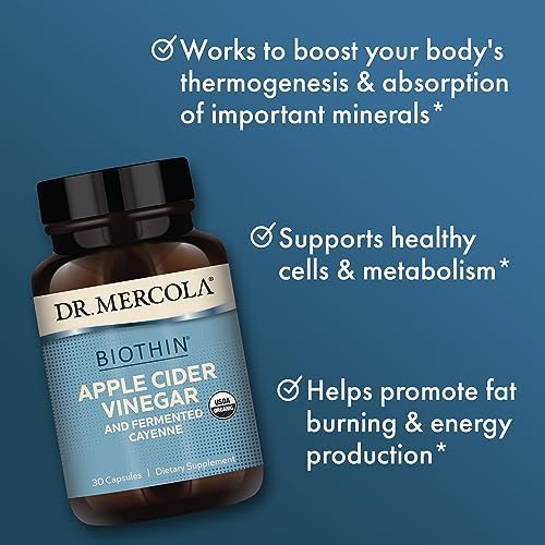 Dr. Mercola Biothin Organic Apple Cider Vinegar & Fermented Cayenne - Metabolic Support - Thermogenic Benefits - Vegan - Non-GMO - 30 Capsules