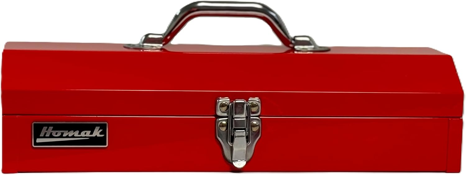 Homak Tool Box, 16" Portable Steel Small Tool Box with Metal Latch Closure & Plastic Handle, Multi-Purpose Heavy Duty Toolbox, Red