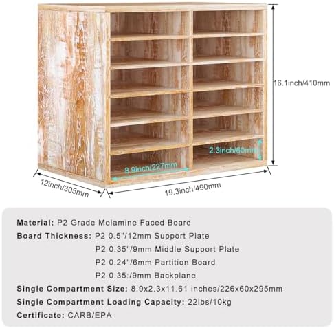 TQVAI Wood Literature Organizer, 27 Slots Hold 13500 Sheets A4 Papers, Wooden Desk File Paper Storage Organizer with Adjustable Shelves