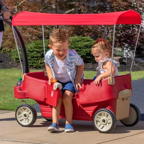 Step2 All Around Canopy Wagon, Kids Ride On Toy, Stroller Substitute, Includes Seat Belts, Made of Durable Plastic, Max Weight 75 lbs.