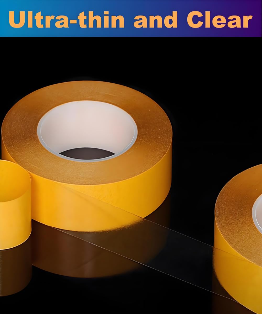 Ultra-Thin Clear Double Sided Tape Heavy Duty 2-Inch x 50 Feet Two Sides Strong Stick Mounting Adhesive Tape for Arts & Crafts, Fix Carpet