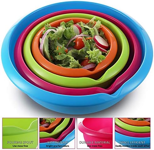 DilaBee Set of 4 - Colorful Mixing Bowls - Plastic Mixing Bowl Set for Prep – Stackable Mixing Bowls for Kitchen – Microwave & Dishwasher Safe