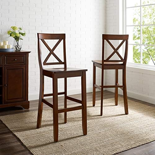 Crosley Furniture X-Back Wood Bar Stools Set of 2, Black, 30-inch